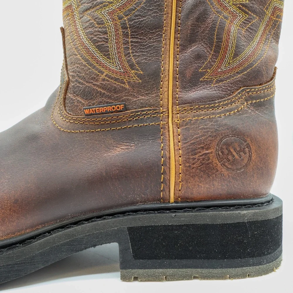 Double-H Boots Mens 13 D Distressed Tan Leather Square Toe ICE Boots DH6116 NWB